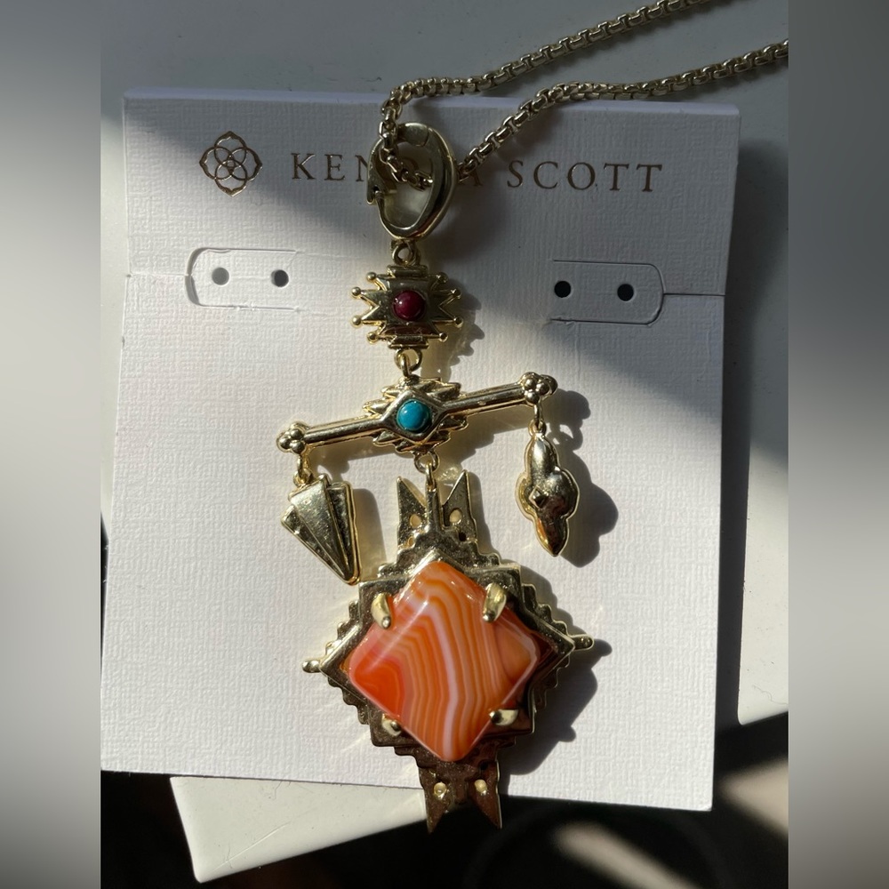 Cass Long Necklace in Orange Banded Agate